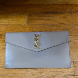 Yves Saint Laurent Taupe Leather Clutch